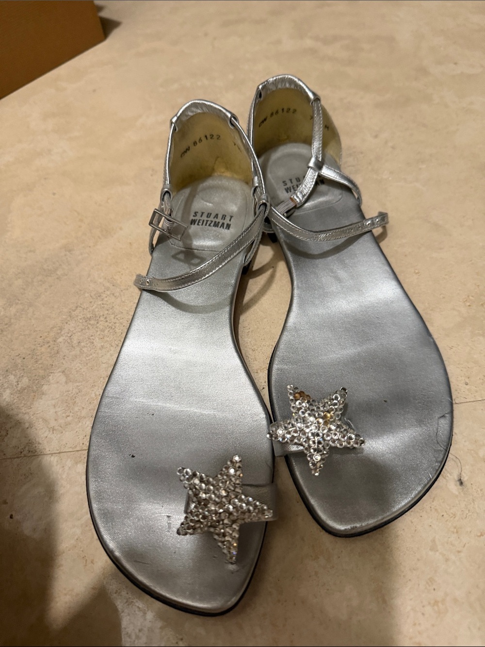 Stuart Weitzman Silver Crystal Star Flat Sandals